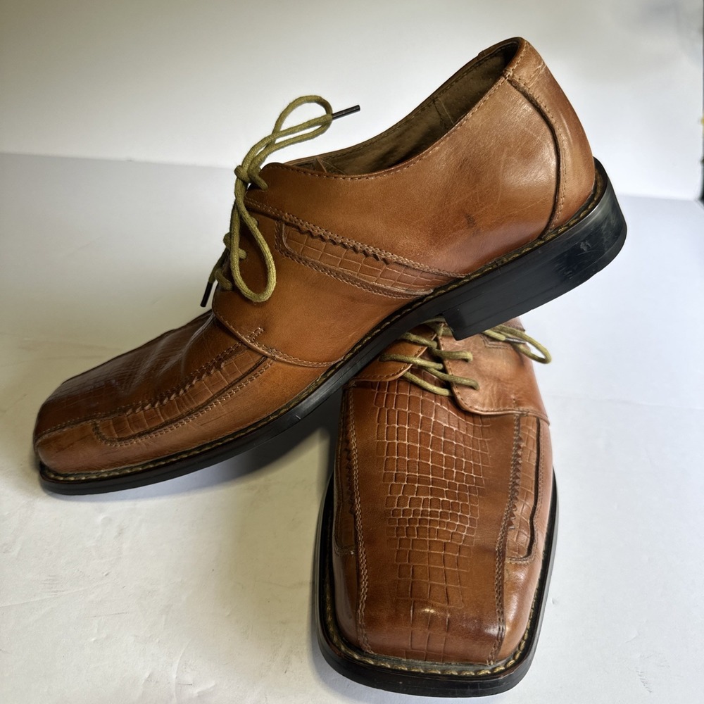 Fratelli Select Men Leather Shoes Square Toe 9M Brown Lace Up - Picture 2 of 8
